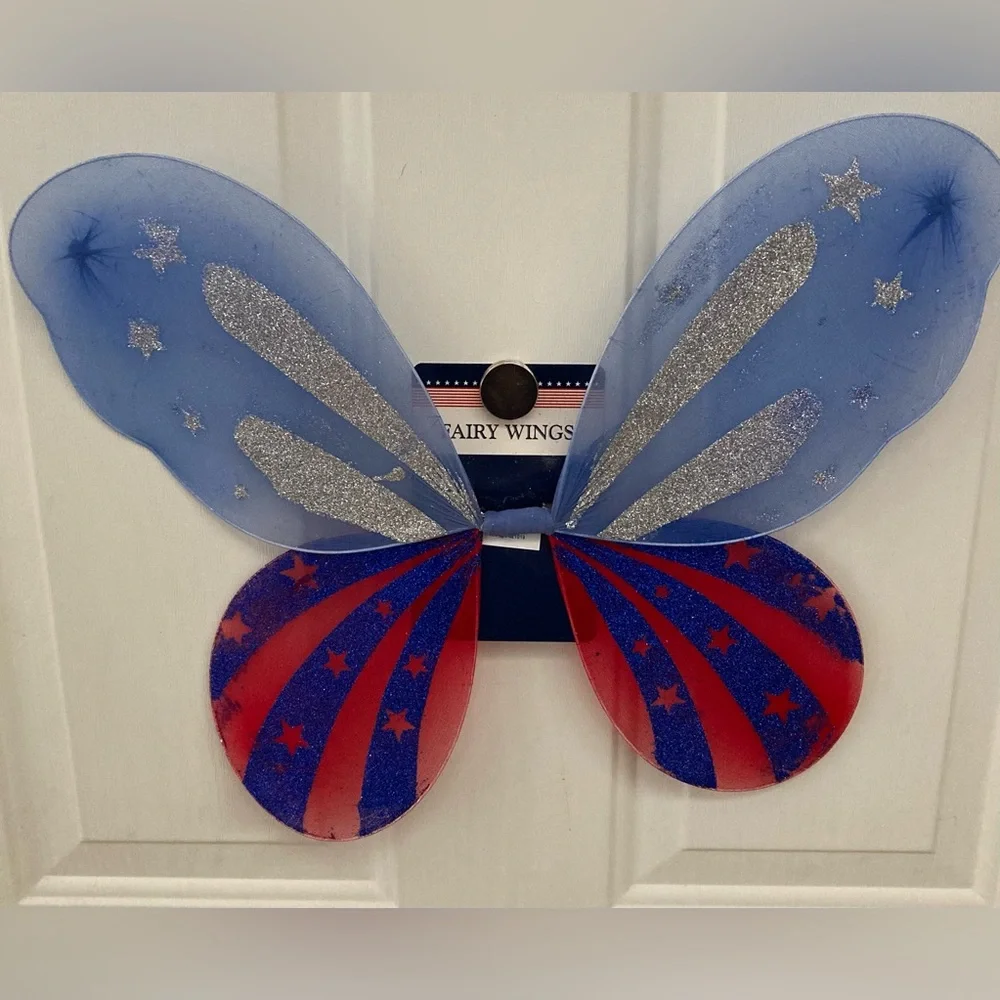 🩶💙🧚♂️❤️🩶Blue and Red Fairy Wings with Silver Glitter